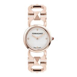 Ferragamo Double Gancini Stud Bracelet Watch Rose Gold Womens